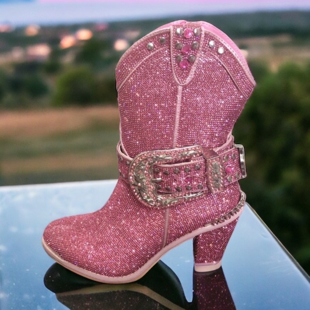 Dolls Kill Pink Rhinestone Cowboy Boots Buckled Western Glam Size 11 New w Box